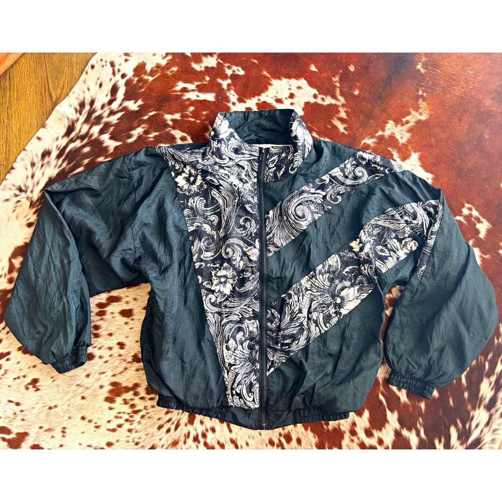 basic Rituals Women's Windbreaker Jacket Full Zip tooled leather pattern S 90s